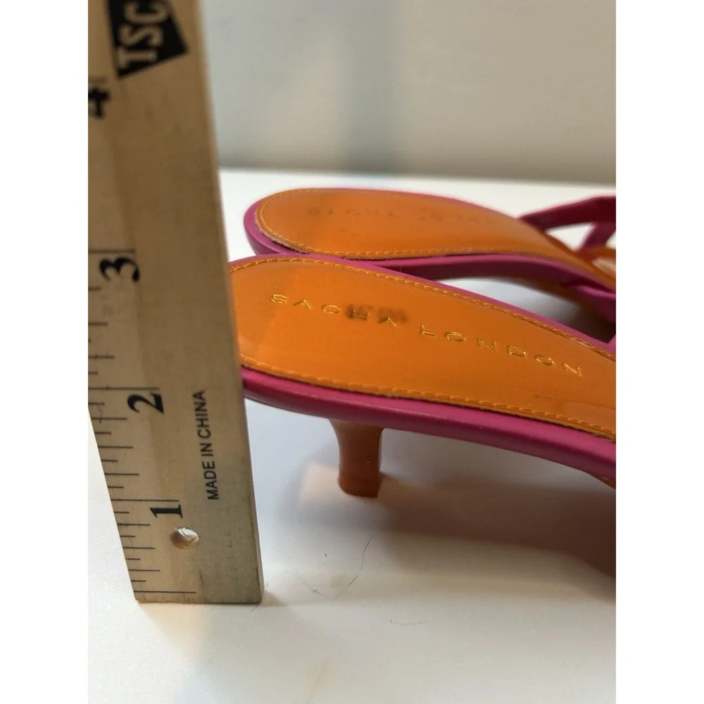 Sacha London Sandals Womens 7.5 Pink Leather Flip Flop‎ Thongs Low Wedge Heel - Picture 7 of 10